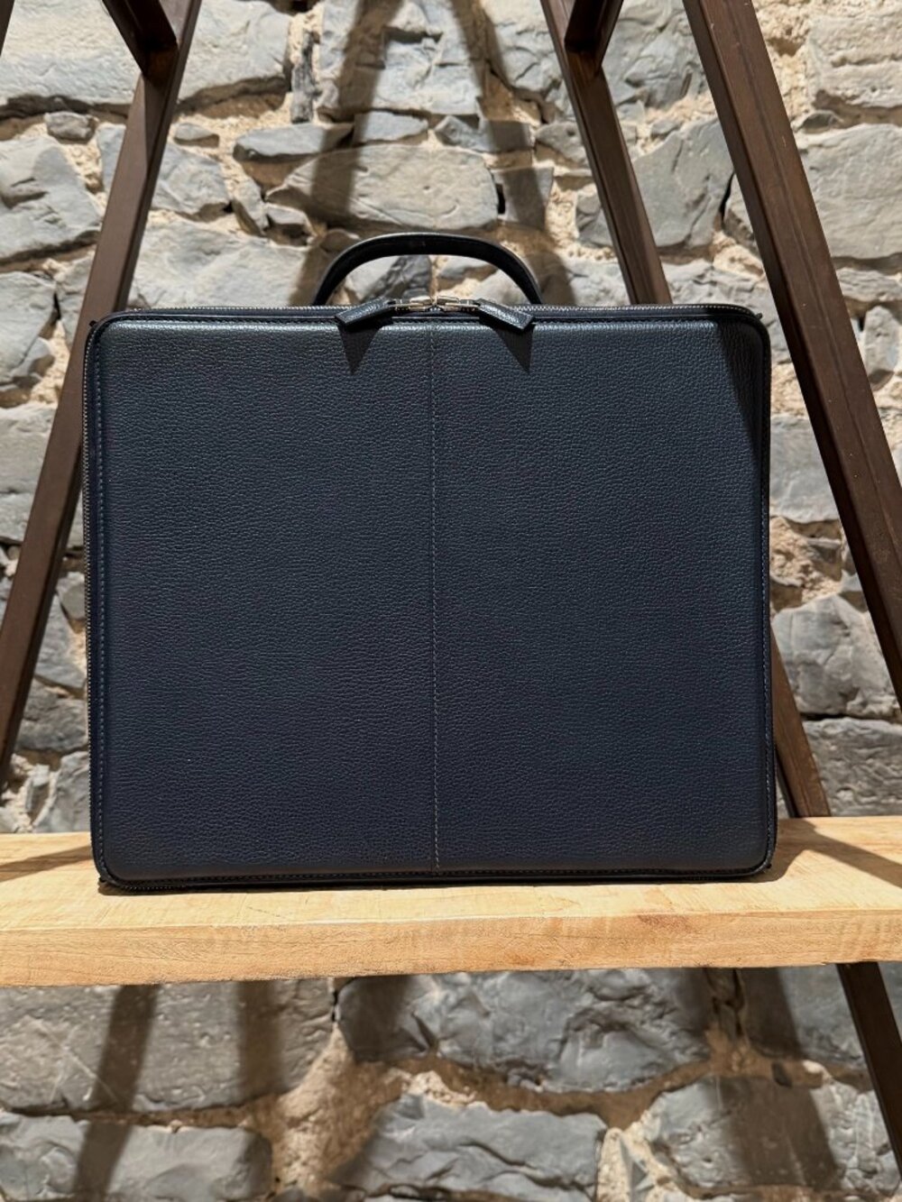 Hermès Herlight 33 Navy Blue Vache Liegee Leather Briefcase